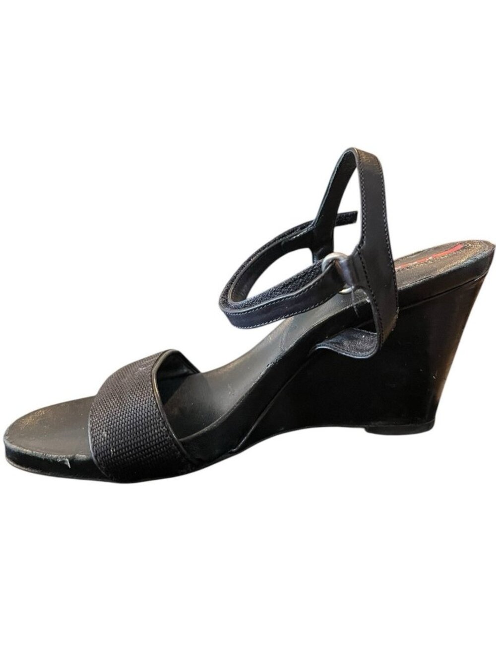 Prada Ladies Size 7.5 Black Leather Platform Sandals Block Heel  Ankle Strap Vtg - Picture 7 of 15